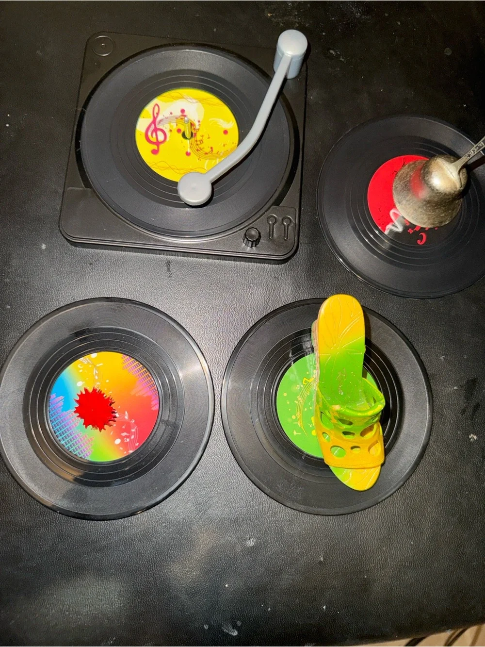 Coaster Set Stacked 45 Records with Colorful Labels